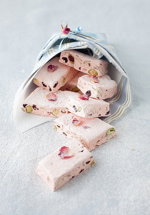 Cranberry and Pistachio Nougat with Rose Water