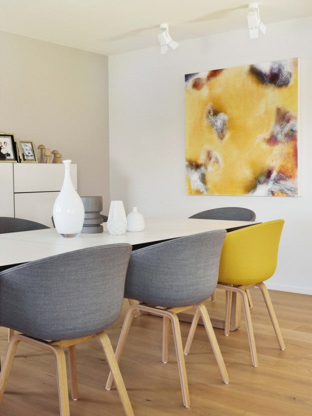 Stylish Scandinavian low-energy house with yellow accents