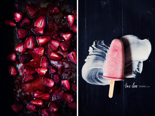 Roasted Strawberry, Coconut & Lime Icy Pops by Rachel Jane