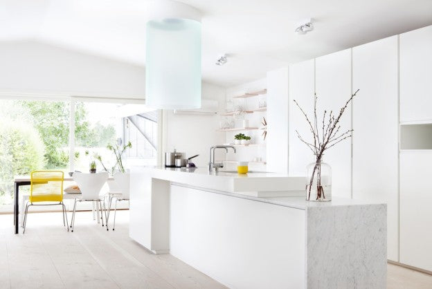 Bright and white Norwegian kitchen