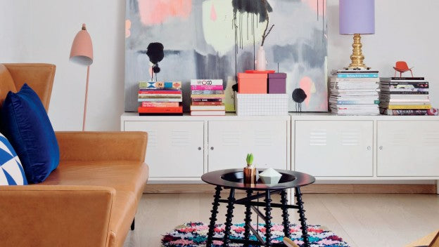 Neon shades in art director’s apartment